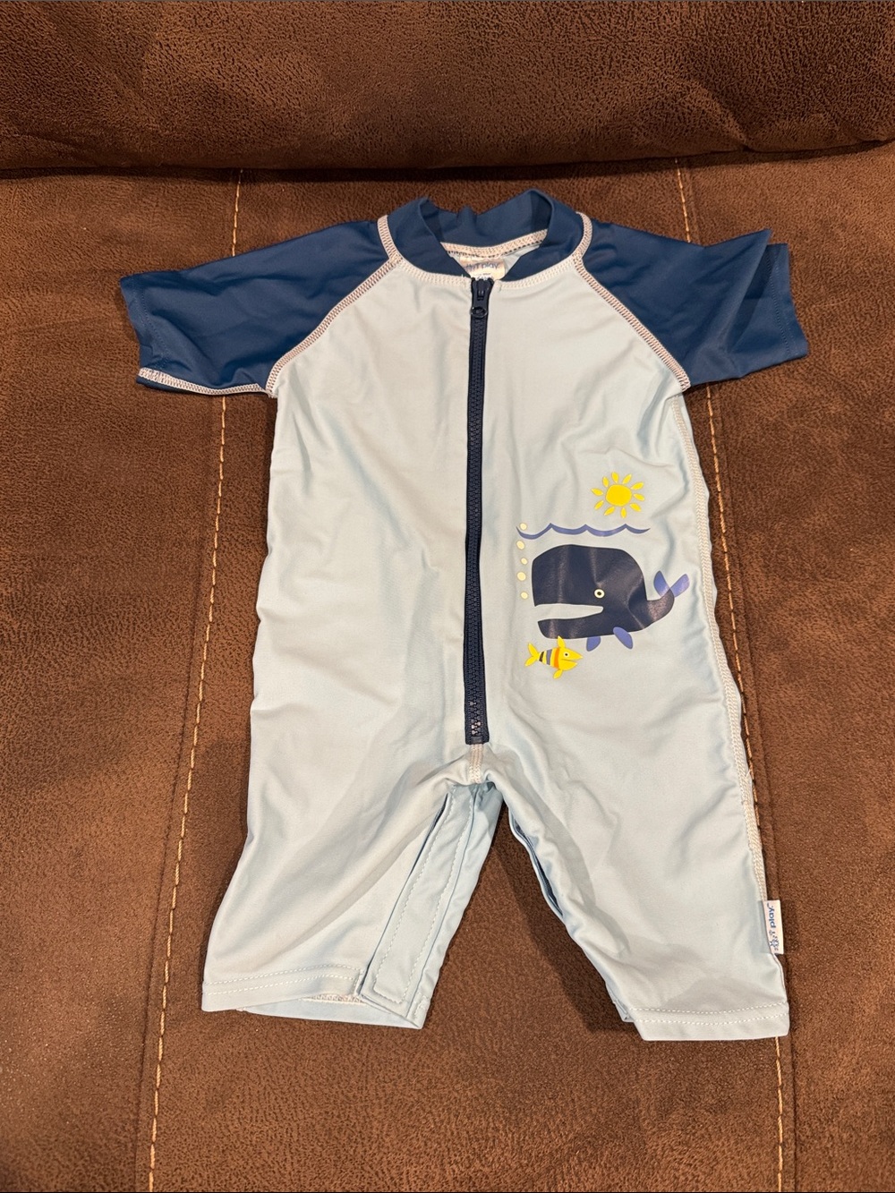 i play. Light Blue and Navy Whale Zip One-Piece Rashguard